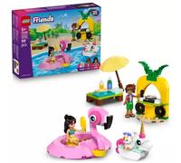 LEGO Friends Fiesta en la Piscina con Flamenco y Unicornio - Juguete con Flotadores de Animales, 2 Mini Muñecos y Figura de Gato Churro - Cabina de DJ y Tumbonas - Regalo para Niñas de 7+ Años 42658