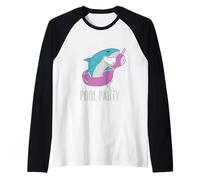 ¡Fiesta en la Piscina! Divertido Unicornio Inflable de Ataque de tiburón Blanco Camiseta Manga Raglan