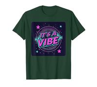 Fiesta Espacial Retro de neón It's A Vibe Camiseta, Hombre, Verde Bosque, M