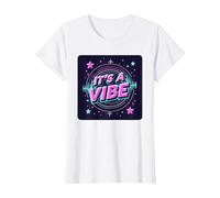 Fiesta Espacial Retro de neón It's A Vibe Camiseta, Mujer, Blanco, L