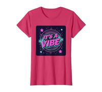Fiesta Espacial Retro de neón It's A Vibe Camiseta, Mujer, Rojo Jaspeado, L