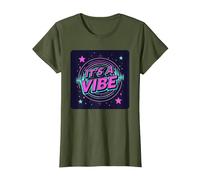 Fiesta Espacial Retro de neón It's A Vibe Camiseta, Mujer, Verde Oliva, 3XL