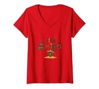 Fiesta Festiva de Cactus del suroeste de Little Amigo Mexican Boy Camiseta Cuello V, Mujer, Rojo, XL