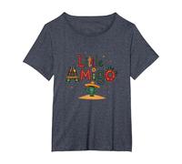 Fiesta Festiva de Cactus del suroeste de Little Amigo Mexican Boy Camiseta, Mujer Tallas Grandes, Azul Jaspeado, 5XL Grande