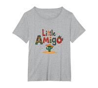Fiesta Festiva de Cactus del suroeste de Little Amigo Mexican Boy Camiseta, Mujer Tallas Grandes, Gris Jaspeado, 5XL Grande