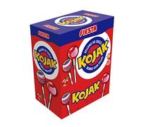 Fiesta Kojak Caramelo con Palo Relleno de Chicle Sabor Cereza - 100 unidades