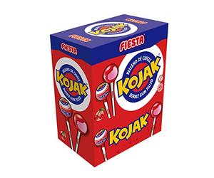 Fiesta Kojak Caramelo con Palo Relleno de Chicle Sabor Cereza - 100 unidades