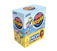 Fiesta Kojak Fresh Edition - 80 unidades - Caramelo con palo relleno de chicle - Sabor Sandía y Helado-fresa