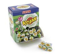 FIESTA Kojak - Sabor Sandía - Con Pepitas de Azúcar - Caramelo con palo relleno de chicle - Caja de 100 unidades