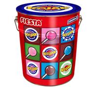 Fiesta Kojak Surtido Lata 130 Caramelos con Palo Rellenos de Chicle (Aprox. 1950 g) Sabores Cola Sandía Pintalenguas y Helado - Distribuido por Laborawi (Estilo 2)