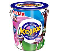 Fiesta Kojak Surtido Lata 130 Caramelos con Palo Rellenos de Chicle (Aprox. 1950 g) Sabores Cola Sandía Pintalenguas y Helado - Distribuido por Laborawi (Estilo 1)