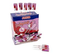 FIESTA Lolipop Caramelo Masticable con Palo Sabor Fresa - Caja de 100 unidades