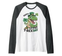 Fiesta San Patricio Pat T-Rex Day Kids Clover Irish Camiseta Manga Raglan