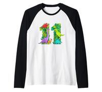 Fiesta temática de Dinosaurios de Once años de 11 años Camiseta Manga Raglan