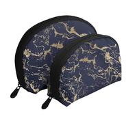 Fiestas de mármol Dorado Azul Marino, Bolsa de Maquillaje de Concha, Monedero pequeño para Mujer, Bolsa de artículos de tocador, Bolsa de cosméticos, 2 Piezas