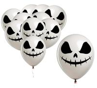 FIESTAS GUIRCA | 10 Globos de Cara de Fantasma (30 cm) - Decoración de Halloween y Fiestas de Disfraces - Ideal para Celebraciones de Fantasmas y Eventos Temáticos - Blanco y Negro