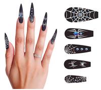 FIESTAS GUIRCA | 12 Uñas Largas Araña con Adhesivo - Accesorio de Disfraz para Halloween y Fiestas de Brujas - Ideal para Mujer Adulta - Uñas Postizas para Disfraces de Terror y Gótico - Negro