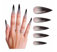 FIESTAS GUIRCA | 12 Uñas Largas Gótica con Adhesivo - Accesorio de Disfraz para Halloween y Fiestas de Brujas - Uñas Postizas para Disfraces de Terror y Gótico - Gris