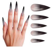 FIESTAS GUIRCA | 12 Uñas Largas Gótica con Adhesivo - Accesorio de Disfraz para Halloween y Fiestas de Brujas - Uñas Postizas para Disfraces de Terror y Gótico - Gris