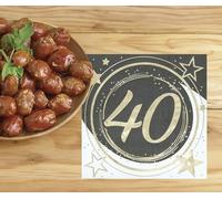 FIESTAS GUIRCA | 20 Servilletas de 40 Años Desechables (16x16 cm) - Decoración de Mesa para Fiestas y Celebraciones - Ideal para Eventos y Fiestas - Negro, Oro, Blanco