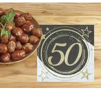 FIESTAS GUIRCA | 20 Servilletas de 50 Años Desechables (16x16 cm) - Decoración de Mesa para Fiestas y Celebraciones - Ideal para Eventos de Aniversario y Fiestas - Negro, Oro, Blanco