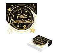 FIESTAS GUIRCA | 20 Servilletas de Cumpleaños Desechables (16x16 cm) - Decoración de Mesa para Fiestas y Celebraciones Elegantes - Ideal para Eventos de Cumpleaños y Fiestas - Negro, Oro, Blanco