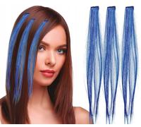 FIESTAS GUIRCA | 3 Mechones de Pelo Azul (50 cm) - Extensiones para Disfraz de Fiesta y Celebraciones - Accesorio de Peluca para Halloween, Carnaval y Eventos - Adulto Unisex - Azul