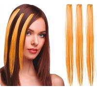 FIESTAS GUIRCA | 3 Mechones de Pelo Naranja (50 cm) - Extensiones para Disfraz de Fiesta y Celebraciones - Accesorio de Peluca para Halloween, Carnaval y Eventos - Adulto Unisex - Naranja