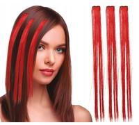 FIESTAS GUIRCA | 3 Mechones de Pelo Rojo (50 cm) - Extensiones para Disfraz de Fiesta y Celebraciones - Accesorio de Peluca para Halloween, Carnaval y Eventos - Adulto Unisex - Rojo