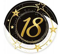 FIESTAS GUIRCA | 6 Platos Desechables de Número 18 (23 cm) - Decoración de Mesa para Fiestas de Graduación y Celebraciones - Ideal para Eventos y Fiestas - Negro, Oro, Blanco