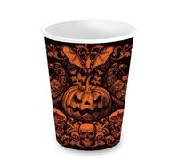 FIESTAS GUIRCA | 6 Vasos Desechables Calabaza Gótica (240 ml) (9 cm) - Decoración de Mesa para Fiestas de Halloween Terroríficas - Ideal para Celebraciones de Miedo - Naranja, Negro