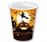 FIESTAS GUIRCA | 6 Vasos Desechables de Calabaza (240 ml) (9 cm) - Decoración de Mesa para Fiestas de Halloween Terroríficas - Ideal para Celebraciones de Miedo - Naranja, Negro