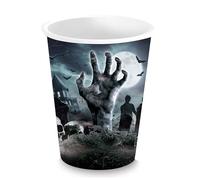 FIESTAS GUIRCA | 6 Vasos Desechables de Cementerio (240 ml) (9 cm) - Decoración de Mesa para Fiestas de Halloween - Ideal para Celebraciones de Terror - Gris