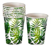 FIESTAS GUIRCA | 6 Vasos Desechables de Hojas (240 ml) (9 cm) - Decoración de Mesa para Fiestas Hawaianas y Graduaciones - Ideal para Celebraciones de Verano y Eventos Tropicales - Verde, Blanco