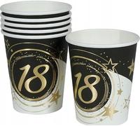 FIESTAS GUIRCA | 6 Vasos Desechables de Número 18 (240 ml) (9 cm) - Decoración de Mesa para Fiestas y Graduaciones - Ideal para Celebraciones - Negro, Oro, Blanco