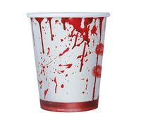 FIESTAS GUIRCA | 6 Vasos Desechables de Sangre (240 ml) (9 cm) - Decoración de Mesa para Fiestas de Halloween Terroríficas - Ideal para Celebraciones de Miedo - Blanco, Rojo