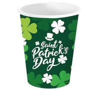 FIESTAS GUIRCA | 6 Vasos Desechables de St. Patrick's (240 ml) (9 cm) - Decoración de Mesa para Fiestas de San Patricio y Cerveza - Ideal para Celebraciones - Verde, Blanco