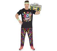 FIESTAS GUIRCA 80s Forever Outfit Hombre Disfraz - Camiseta Colorida y Pantalón Metalizado Brillante - Rainbow Fancy Dress Hombre Talla M 48-50