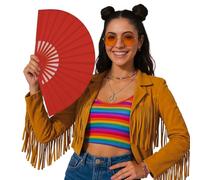 FIESTAS GUIRCA | Abanico de Tela Rojo (60x30 cm) - Accesorio para Fiestas de Verano y Graduaciones - Ideal para Eventos y Celebraciones - Abanico Decorativo para Adulto- Rojo
