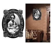 FIESTAS GUIRCA | Adhesivo Cuadro Niña (30x23 cm) - Decoración de Halloween para Fiestas y Celebraciones - Ideal para Ambientes Espeluznantes y Escenarios de Terror - Blanco y Negro