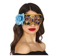 FIESTAS GUIRCA Antifaz Azul y Dorado con Flor