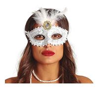 FIESTAS GUIRCA Antifaz Blanco con Pluma