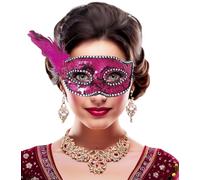 FIESTAS GUIRCA | Antifaz con Lentejuelas y Plumas (Talla Única) - Máscara de Fiesta para Carnaval, Halloween y Mascaradas - Accesorio Elegante para Mujer Adulta - Rosa
