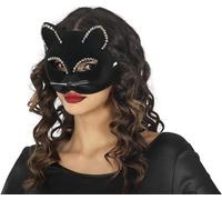 FIESTAS GUIRCA | Antifaz de Gato Negro de Terciopelo - (Talla Única) - Máscara para Disfraz de Gata Murciélago y Animales - Ideal para Halloween, Carnaval y Fiestas de Disfraces - Unisex - Negro