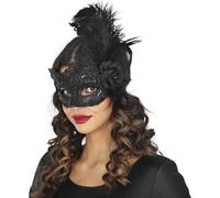FIESTAS GUIRCA | Antifaz Negro con Plumas - Máscara Elegante para Halloween, Carnaval y Fiestas de Disfraces - Ideal para Mascaradas y Celebraciones (Unisex) - Negro