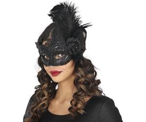 FIESTAS GUIRCA | Antifaz Negro con Plumas - Máscara Elegante para Halloween, Carnaval y Fiestas de Disfraces - Ideal para Mascaradas y Celebraciones (Unisex) - Negro
