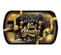 FIESTAS GUIRCA | Bandeja Happy New Year (39x24 cm) - Decoración de Mesa Reutilizable para Fiestas de Año Nuevo - Ideal para Eventos y Festividades - Negro, Oro