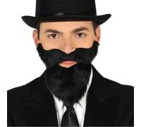 FIESTAS GUIRCA- Barba con Bigote Largo Adhesivo, Color Negro (11962)