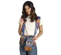FIESTAS GUIRCA | Bolso Hippie Azul (27x15 cm) - Accesorio de Disfraz para Fiestas Temáticas de los Años 60 y 70 - Ideal para Carnaval, Halloween y Celebraciones Retro - Unisex - Azul