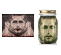 FIESTAS GUIRCA | Bote con Cabeza Embalsamada (18x18x27 cm) - Decoración de Miedo para Halloween y Fiestas de Terror - Atrezzo Realista para Celebraciones y Eventos - Gris